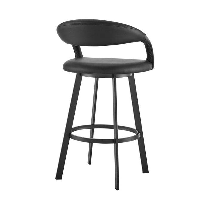Ramona 26" Swivel Counter Stool with Matte Black Iron and Black Faux Leather