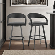 Ramona 30" Swivel Bar Stool with Matte Black Iron and Black Faux Leather - Furniture City (CA)l