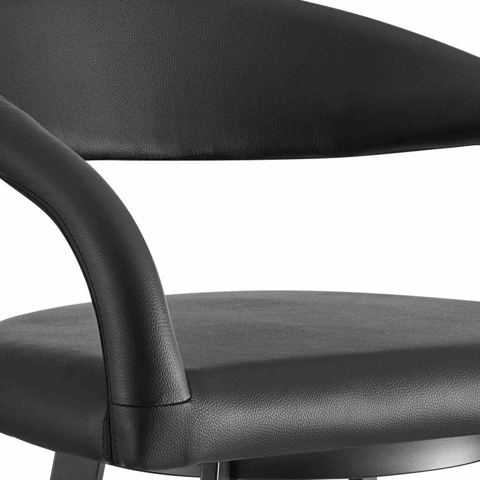 Ramona 30" Swivel Bar Stool with Matte Black Iron and Black Faux Leather