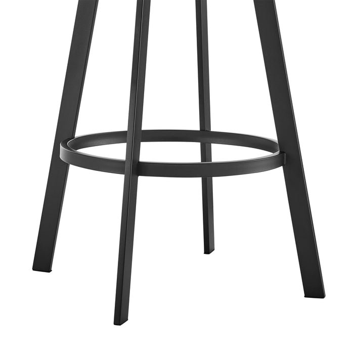 Ramona 30" Swivel Bar Stool with Matte Black Iron and Black Faux Leather
