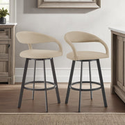 Ramona 26" Swivel Counter Stool with Matte Black Iron and Beige Faux Leather - Furniture City (CA)l