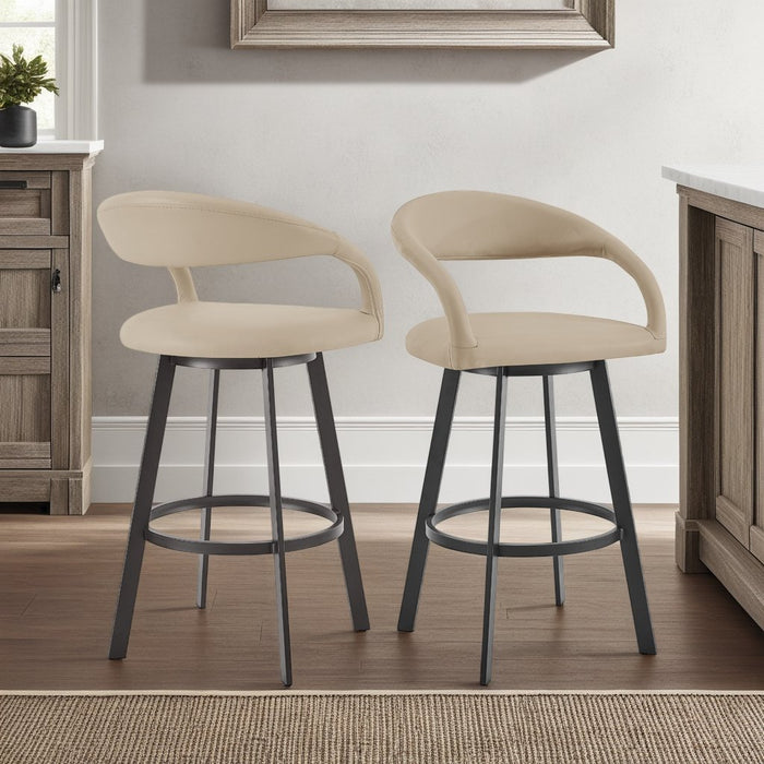 Ramona 26" Swivel Counter Stool with Matte Black Iron and Beige Faux Leather