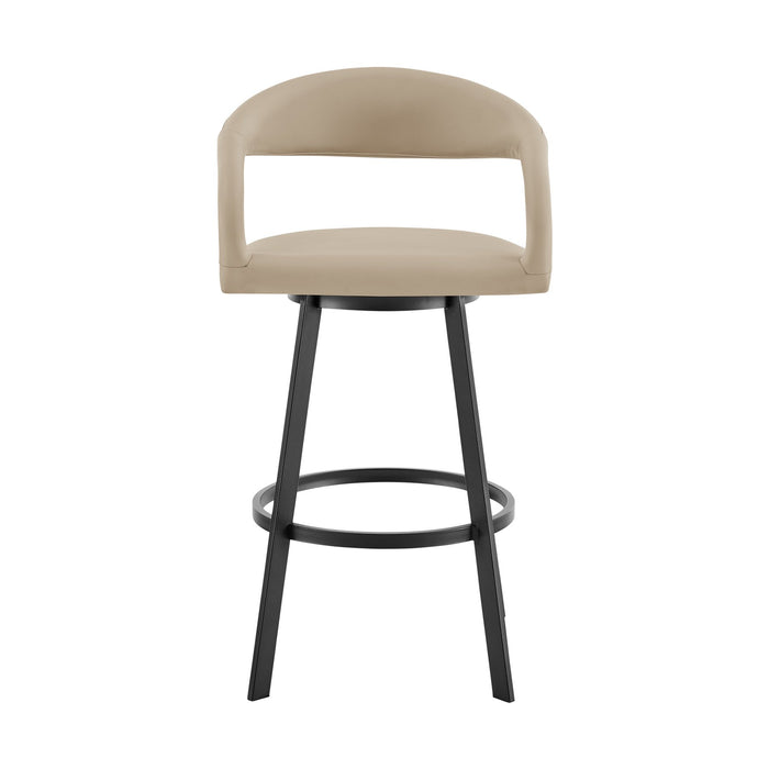Ramona 26" Swivel Counter Stool with Matte Black Iron and Beige Faux Leather