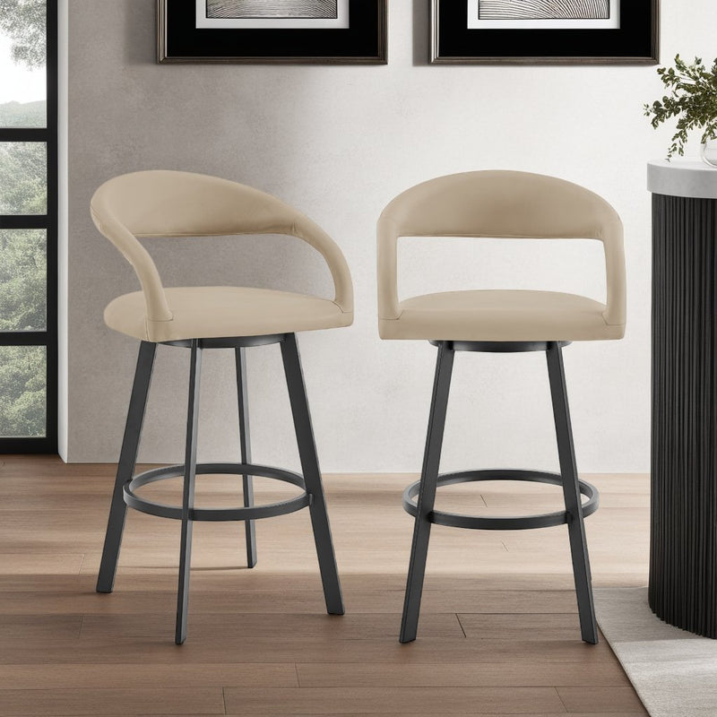 Ramona 30" Swivel Bar Stool with Matte Black Iron and Beige Faux Leather - Furniture City (CA)l