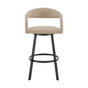 Ramona 30" Swivel Bar Stool with Matte Black Iron and Beige Faux Leather - Furniture City (CA)l