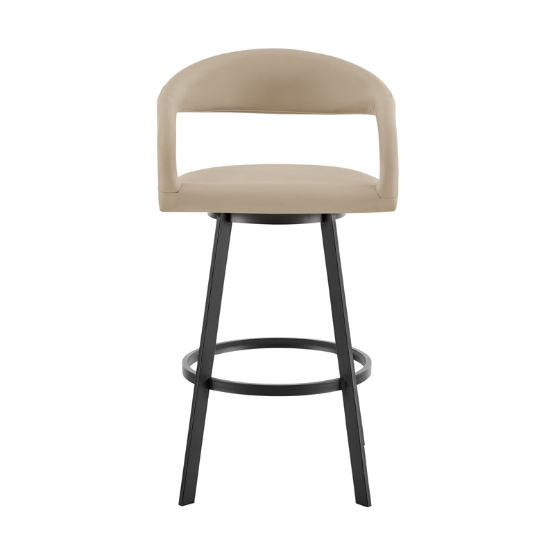 Ramona 30" Swivel Bar Stool with Matte Black Iron and Beige Faux Leather - Furniture City (CA)l