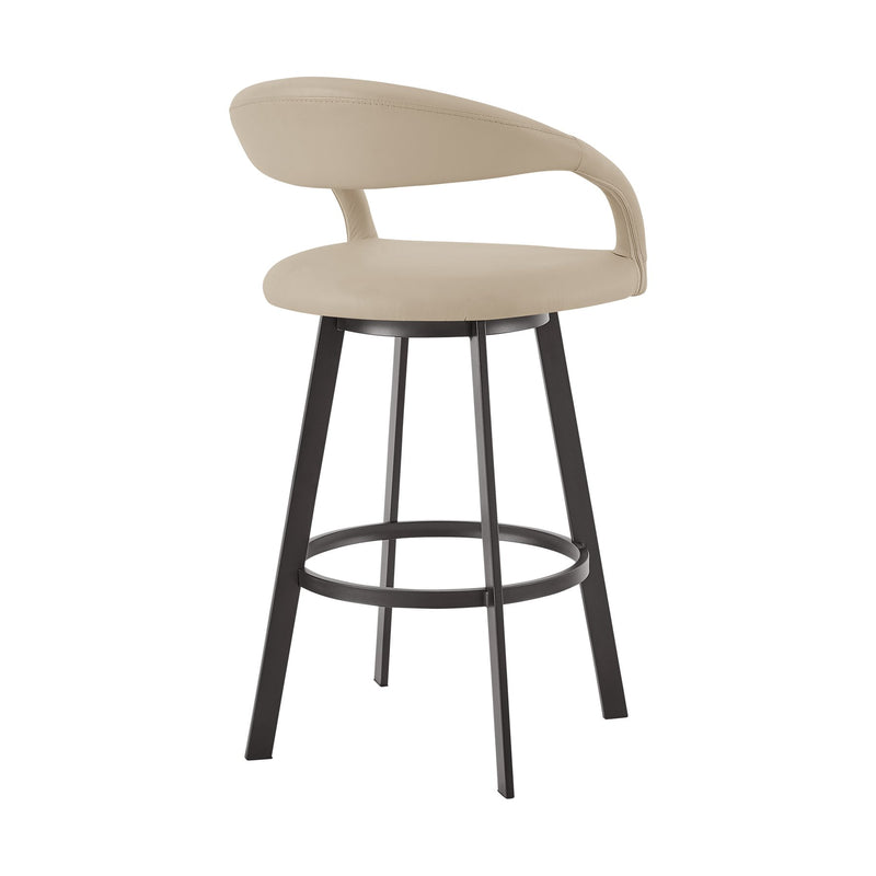 Ramona 30" Swivel Bar Stool with Matte Black Iron and Beige Faux Leather - Furniture City (CA)l