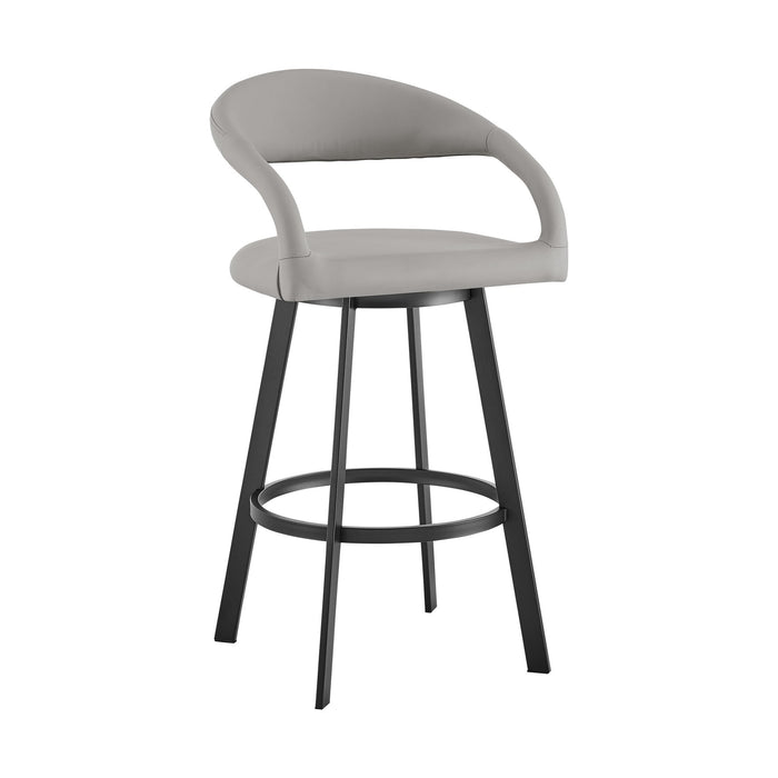 Ramona 26" Swivel Counter Stool with Matte Black Iron and Light Gray Faux Leather