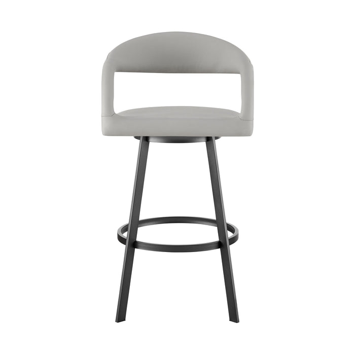 Ramona 26" Swivel Counter Stool with Matte Black Iron and Light Gray Faux Leather