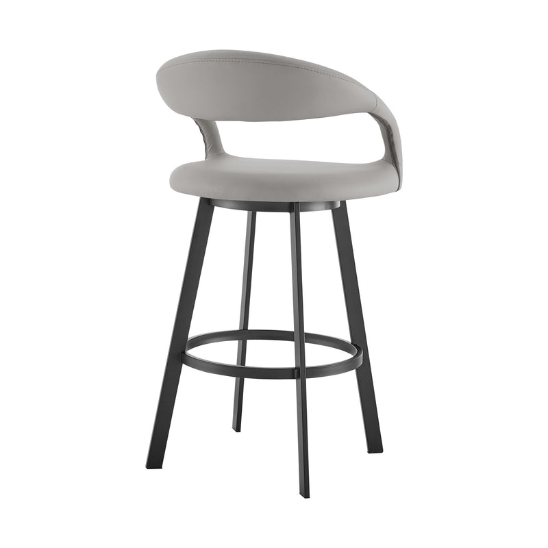 Ramona 26" Swivel Counter Stool with Matte Black Iron and Light Gray Faux Leather - Furniture City (CA)l