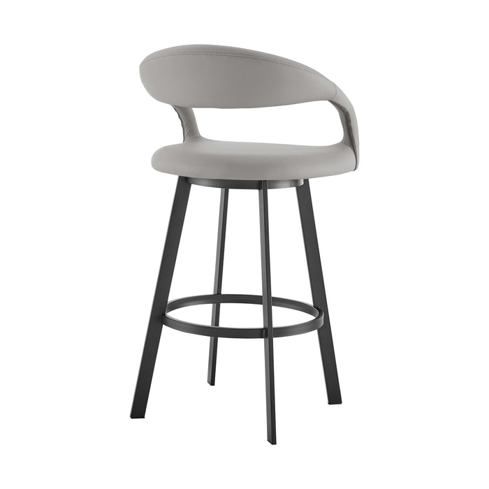 Ramona 26" Swivel Counter Stool with Matte Black Iron and Light Gray Faux Leather