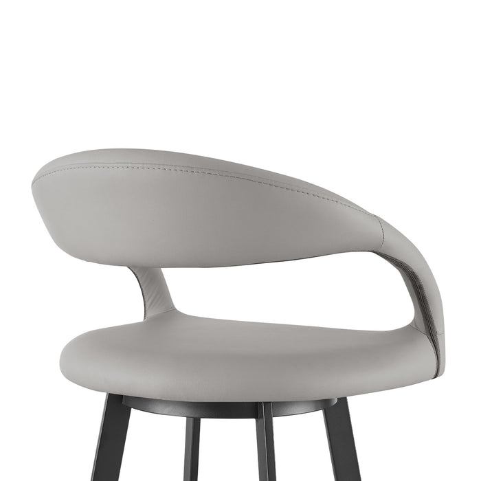 Ramona 30" Swivel Bar Stool with Matte Black Iron and Light Gray Faux Leather