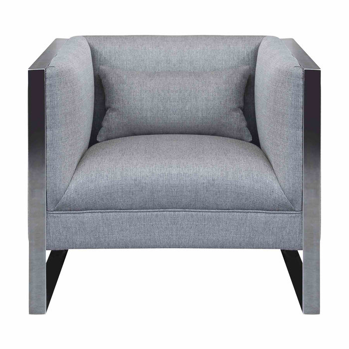 Royce Contemporary Chair With Polished Stainless Steel and Gray Fabric