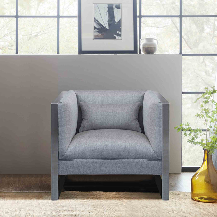Royce Contemporary Chair With Polished Stainless Steel and Gray Fabric