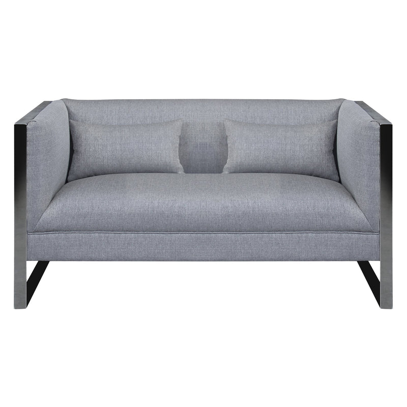 Royce Contemporary Loveseat with Polished Stainless Steel and Gray Fabric - Furniture City (CA)l