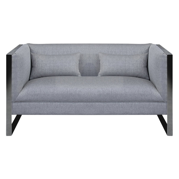 Royce Contemporary Loveseat with Polished Stainless Steel and Gray Fabric