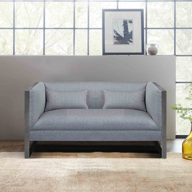 Royce Contemporary Loveseat with Polished Stainless Steel and Gray Fabric - Furniture City (CA)l