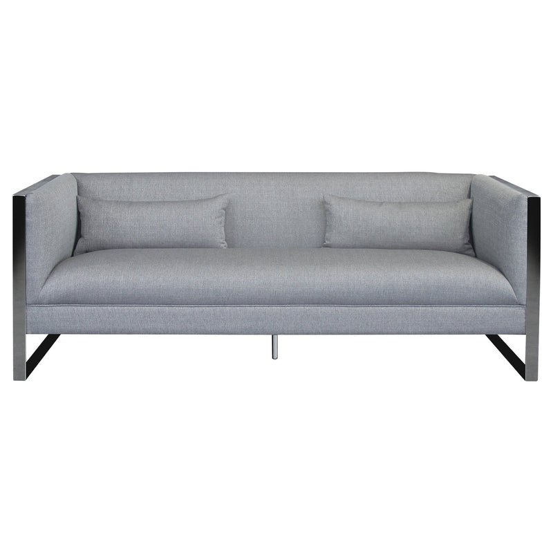Royce Contemporary Sofa with Polished Stainless Steel and Gray Fabric - Furniture City (CA)l