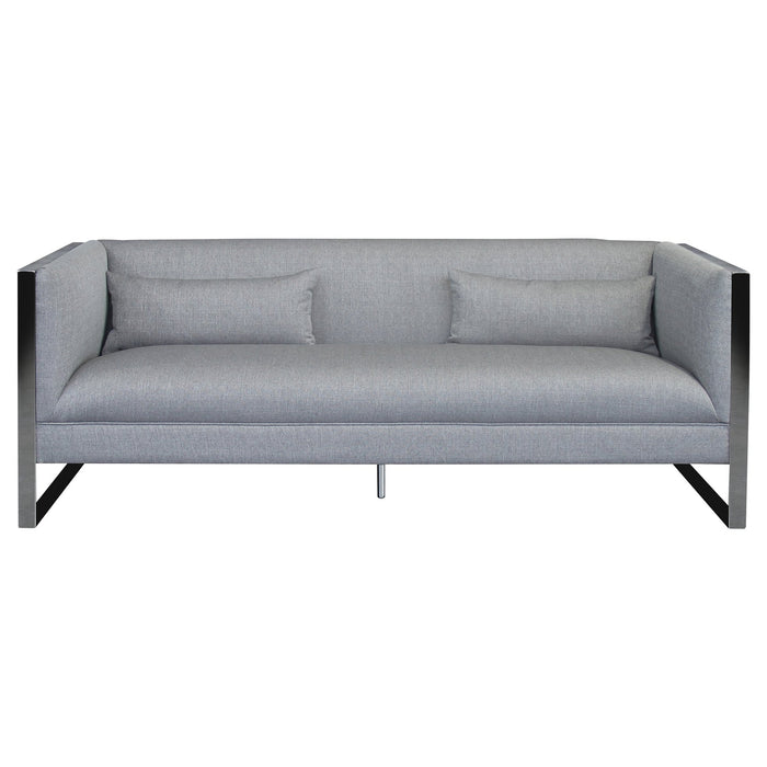 Royce Contemporary Sofa with Polished Stainless Steel and Gray Fabric