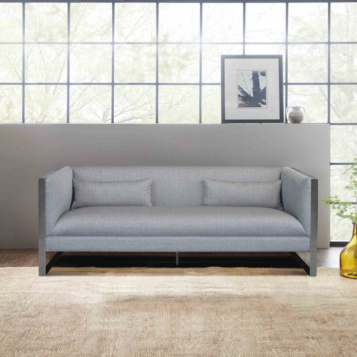 Royce Contemporary Sofa with Polished Stainless Steel and Gray Fabric