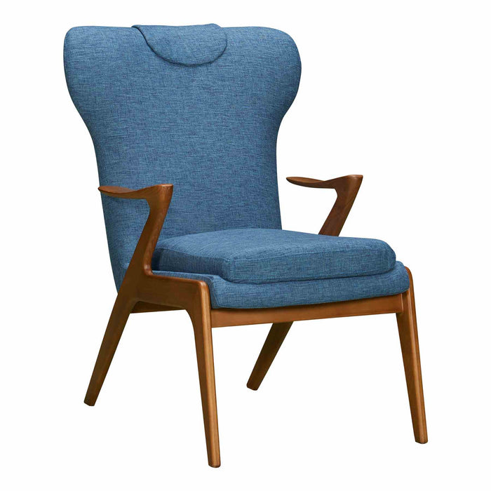 Ryder Mid-Century Accent Chair in Champagne Ash Wood Finish and Blue Fabric