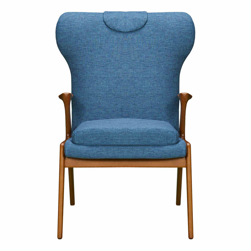 Ryder Mid-Century Accent Chair in Champagne Ash Wood Finish and Blue Fabric - Furniture City (CA)l