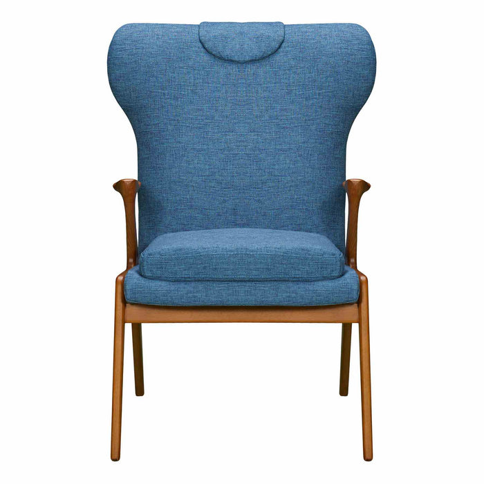 Ryder Mid-Century Accent Chair in Champagne Ash Wood Finish and Blue Fabric