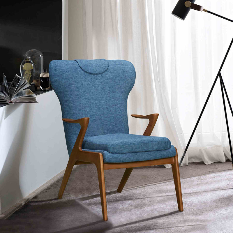 Ryder Mid-Century Accent Chair in Champagne Ash Wood Finish and Blue Fabric - Furniture City (CA)l