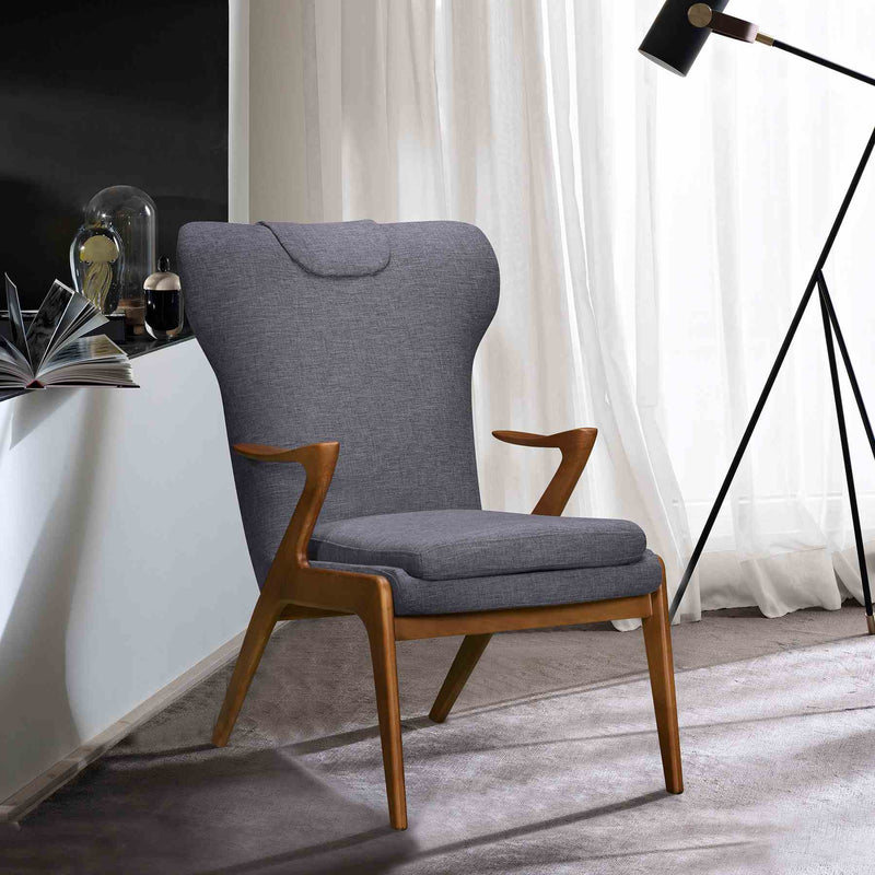Ryder Mid-Century Accent Chair in Champagne Ash Wood Finish and Dark Gray Fabric - Furniture City (CA)l