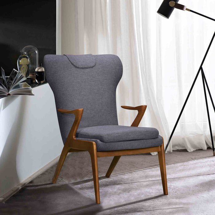 Ryder Mid-Century Accent Chair in Champagne Ash Wood Finish and Dark Gray Fabric
