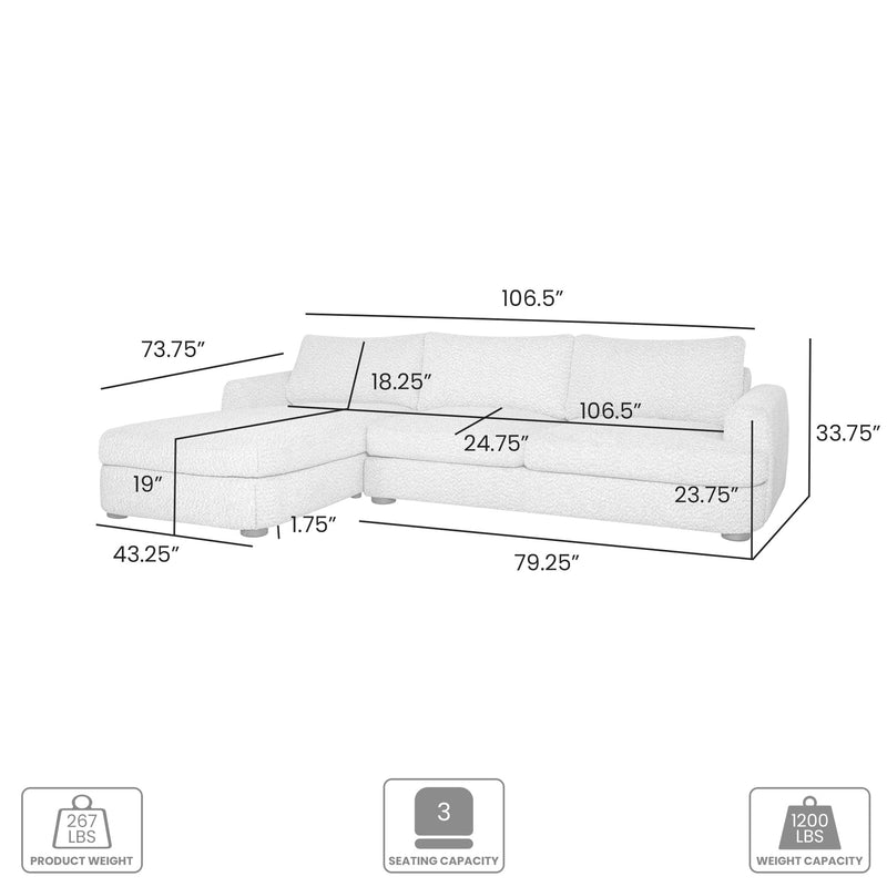 Reid 123 in. Left Arm Facing Rectangular Sectional Sofa in Snow Fleck Fabric with Round Arms - Furniture City (CA)l