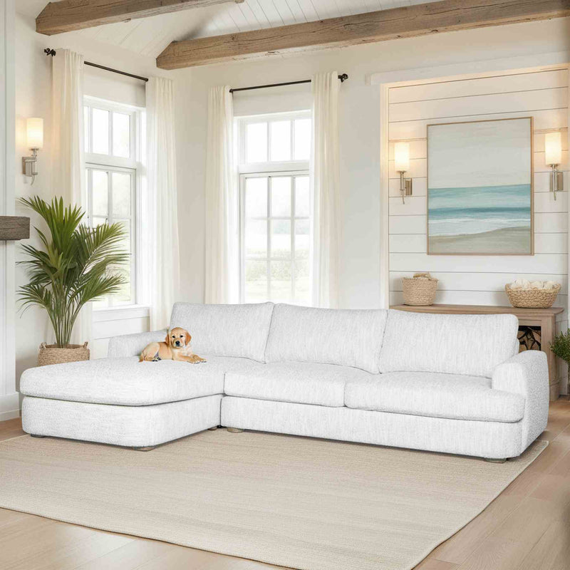 Reid 123 in. Left Arm Facing Rectangular Sectional Sofa in Snow Fleck Fabric with Round Arms - Furniture City (CA)l