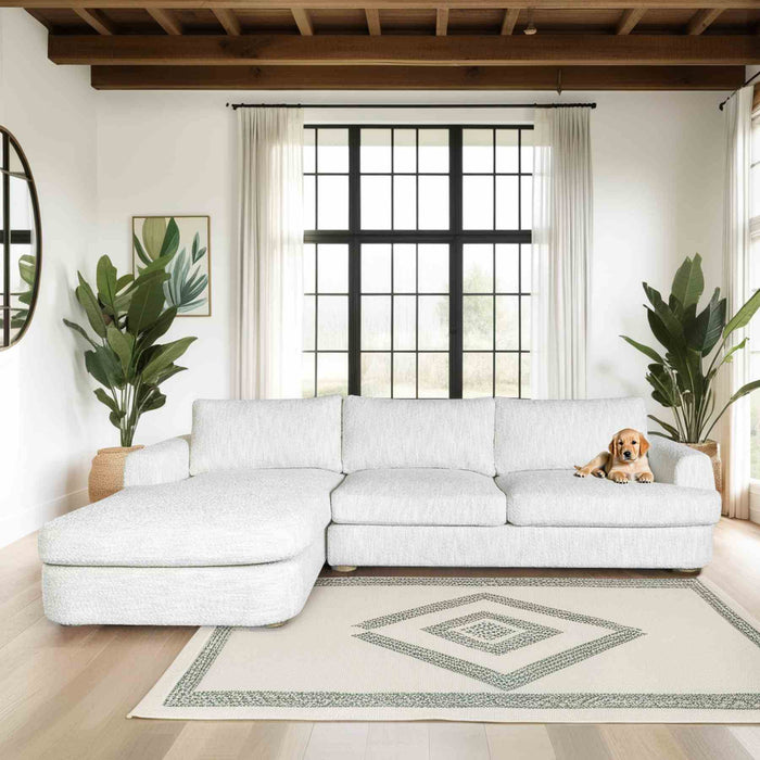 Reid 123 in. Left Arm Facing Rectangular Sectional Sofa in Snow Fleck Fabric with Round Arms