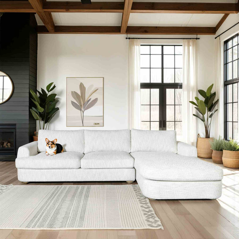 Reid 123 in. Right Arm Facing  Rectangular Sectional Sofa in Snow Fleck Fabric with Round Arms - Furniture City (CA)l