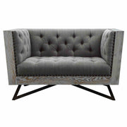 Regis Contemporary Chair in Gray Fabric with Black Metal Finish Legs and Antique Brown Nailhead Accents - Furniture City (CA)l