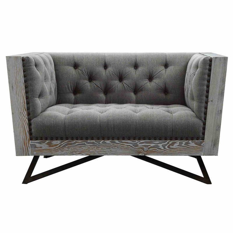 Regis Contemporary Chair in Gray Fabric with Black Metal Finish Legs and Antique Brown Nailhead Accents - Furniture City (CA)l