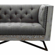 Regis Contemporary Chair in Gray Fabric with Black Metal Finish Legs and Antique Brown Nailhead Accents - Furniture City (CA)l