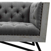 Regis Contemporary Loveseat in Gray Fabric with Black Metal Finish Legs and Antique Brown Nailhead Accents - Furniture City (CA)l