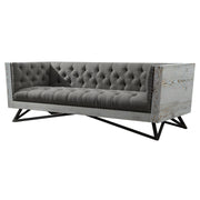Regis Contemporary Sofa in Gray Fabric with Black Metal Finish Legs and Antique Brown Nailhead Accents - Furniture City (CA)l