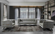 Regis Contemporary Sofa in Gray Fabric with Black Metal Finish Legs and Antique Brown Nailhead Accents - Furniture City (CA)l