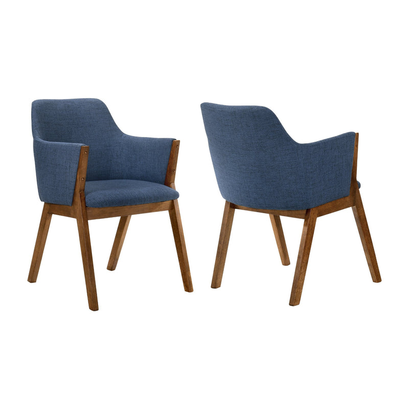 Renzo Blue Fabric and Walnut Wood Dining Side Chairs - Set of 2 - Furniture City (CA)l