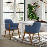 Renzo Blue Fabric and Walnut Wood Dining Side Chairs - Set of 2 - Furniture City (CA)l