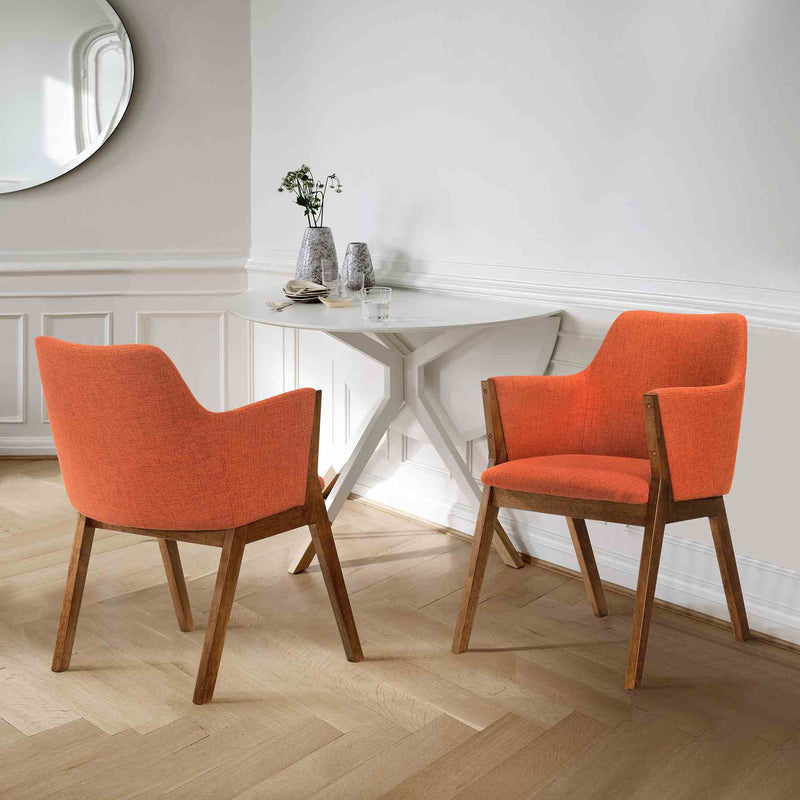Renzo Orange Fabric and Walnut Wood Dining Side Chairs - Set of 2 - Furniture City (CA)l
