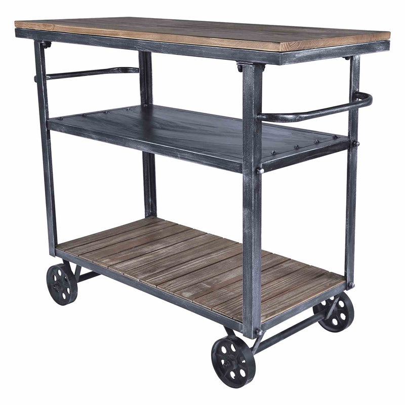 Reign Industrial Kitchen Cart in Industrial Gray and Pine Wood - Furniture City (CA)l