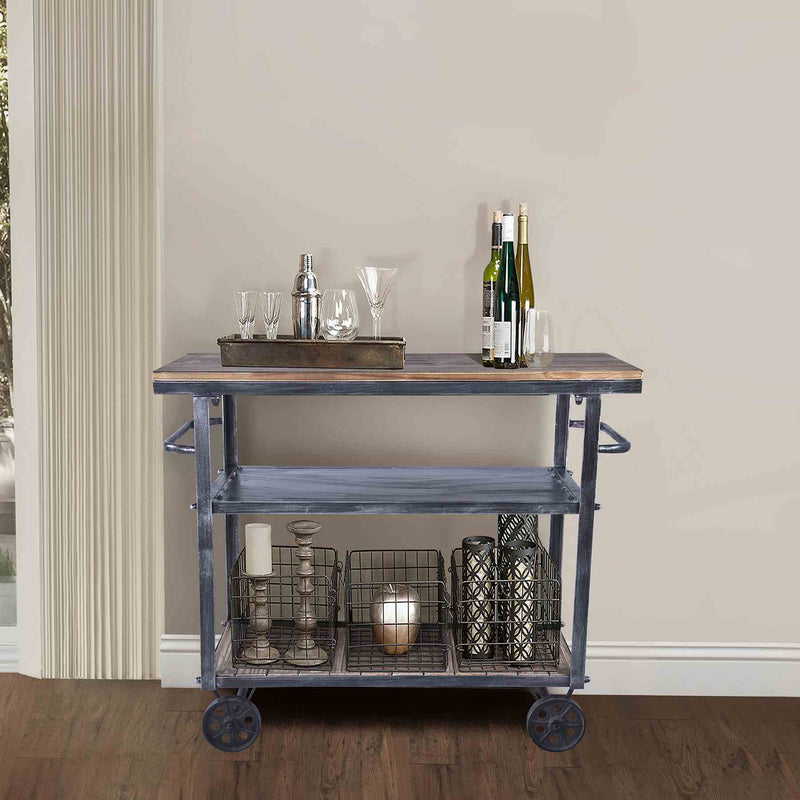 Reign Industrial Kitchen Cart in Industrial Gray and Pine Wood - Furniture City (CA)l