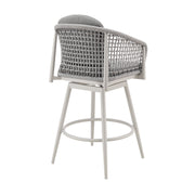 Rhodes Outdoor Patio Swivel Counter Stool in Aluminum with Light Gray Rope and Cushions - Furniture City (CA)l