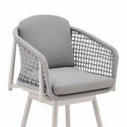 Rhodes Outdoor Patio Swivel Counter Stool in Aluminum with Light Gray Rope and Cushions - Furniture City (CA)l