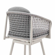 Rhodes Outdoor Patio Swivel Counter Stool in Aluminum with Light Gray Rope and Cushions - Furniture City (CA)l