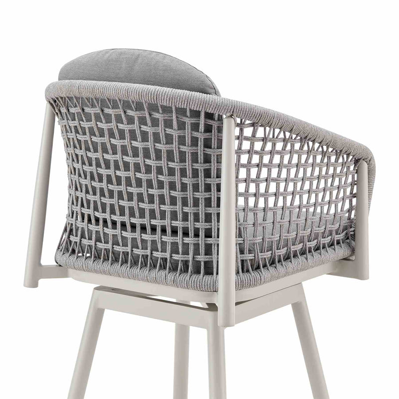Rhodes Outdoor Patio Swivel Counter Stool in Aluminum with Light Gray Rope and Cushions - Furniture City (CA)l