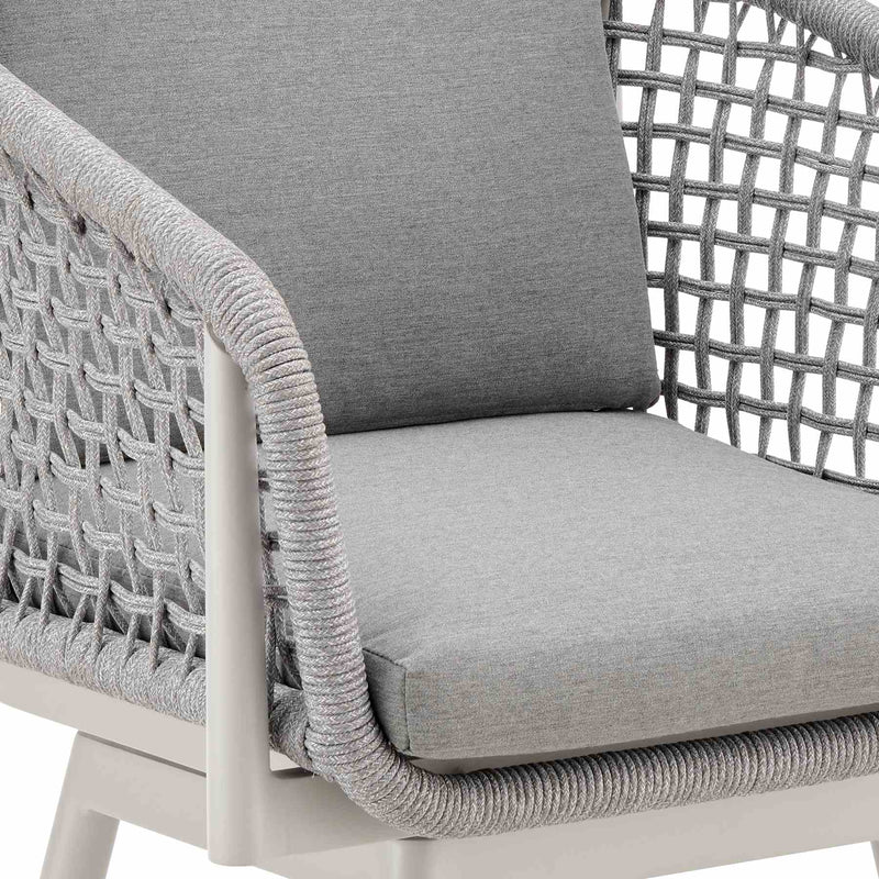 Rhodes Outdoor Patio Swivel Counter Stool in Aluminum with Light Gray Rope and Cushions - Furniture City (CA)l